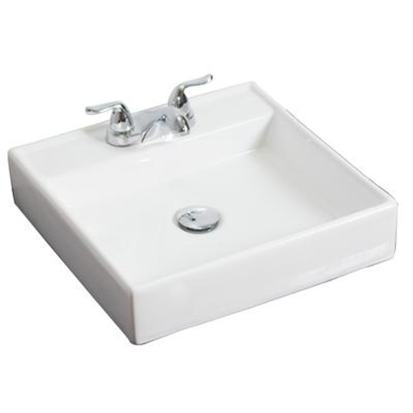 Above Counter Square White Ceramic Vessel with 4 Inch o.c. Faucet Drilling
