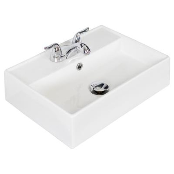 20 In. W X 14 In. D Above Counter Rectangle Vessel In White Color For 4 In. O.C. Faucet - Chrome