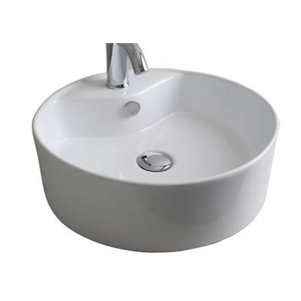 18 In. W X 18 In. D Above Counter Round Vessel In White Color For Single Hole Faucet - Chrome