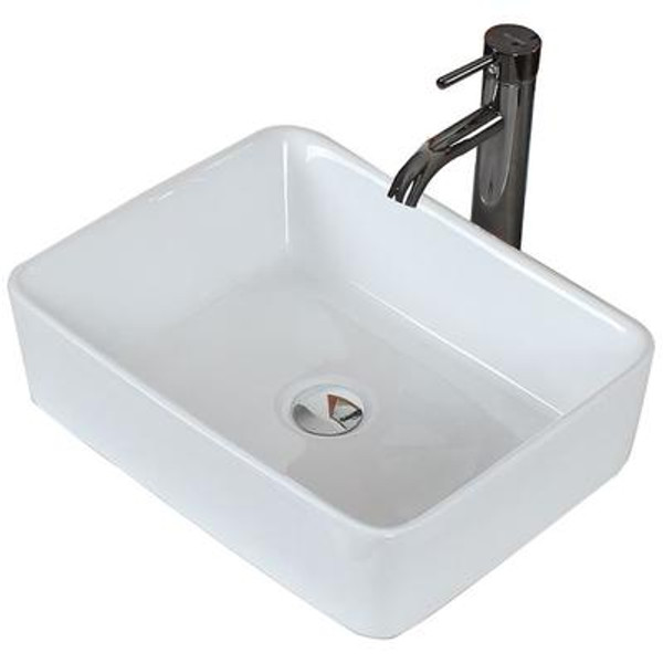 19 In. W X 14 In. D Above Counter Rectangle Vessel In White Color For Deck/Wall Mount Faucet - Chrome