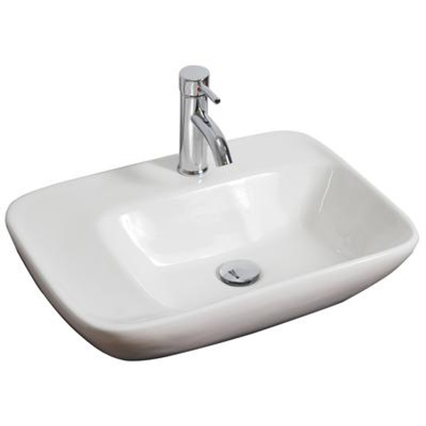 23 In. W X 17 In. D Above Counter Rectangle Vessel In White Color For Single Hole Faucet - Chrome