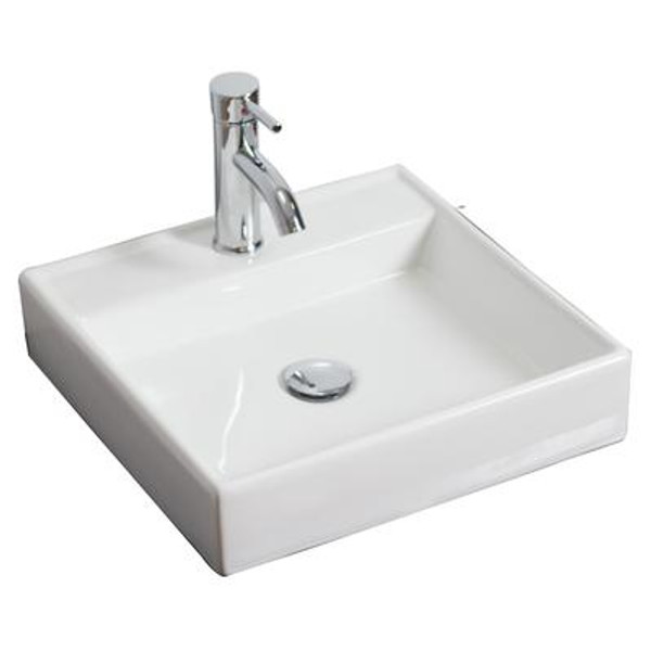 17.5 In. W X 17.5 In. D Wall Mount Square Vessel In White Color For Single Hole Faucet - Chrome