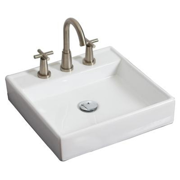 17.5 In. W X 17.5 In. D Wall Mount Square Vessel In White Color For 8 In. O.C. Faucet - Chrome