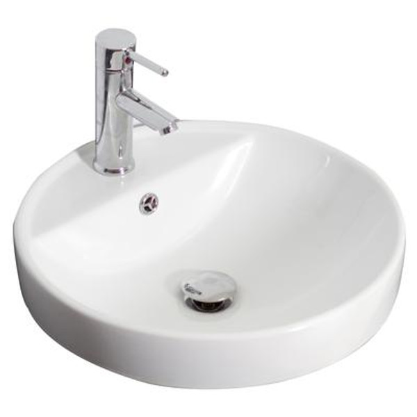 18.5 In. W X 18.5 In. D Drop In Round Vessel In White Color For Single Hole Faucet - Chrome