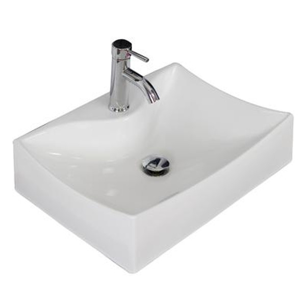 21.5 In. W x 16 In. D Above Counter Rectangle Vessel in White Color for Single Hole Faucet - Chrome