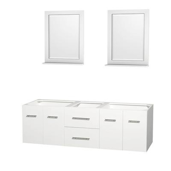 Centra 72 In. Double Vanity in White and No Top and No Sinks and 24 In. Mirrors