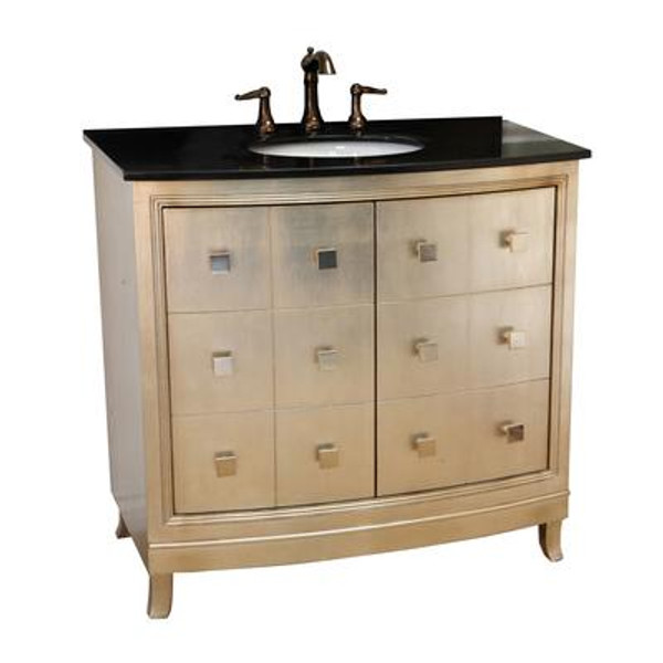 Doncaster 36 In. Single Sink Wood Vanity In Bronze Silver with Ceramic Vanity Top in Black Galaxy