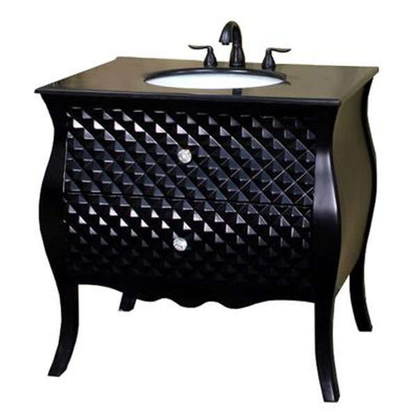 Veneto Bl 35-2/5 In. W X 36 In. H Single Vanity in Black with Granite Vanity Top in Black