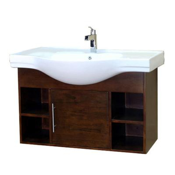 Urban 41 In. Single Vanity in Walnut with Ceramic Vanity Top in White