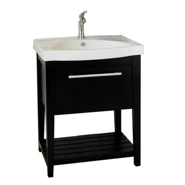 Luton 28 In. W X 18 In. D X 36 In. H Single Sink Wood Vanity in Black with Ceramic Vanity Top in White
