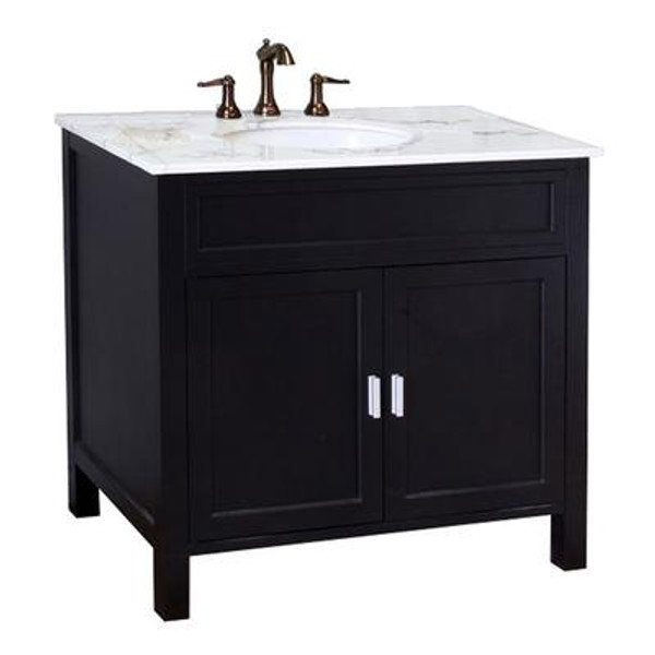 Elite 36 In. W X 36 In. .H Single Vanity In Ebony with Marble Vanity Top in White