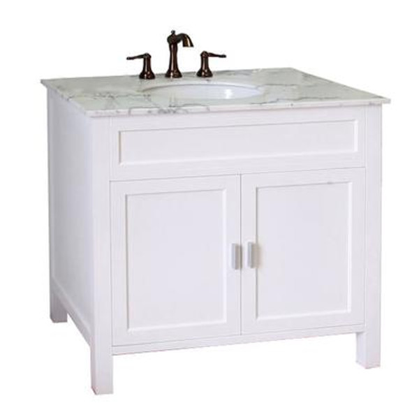 Elite 36 In. W X 36 In. H Single Vanity in White with Marble Vanity Top in White