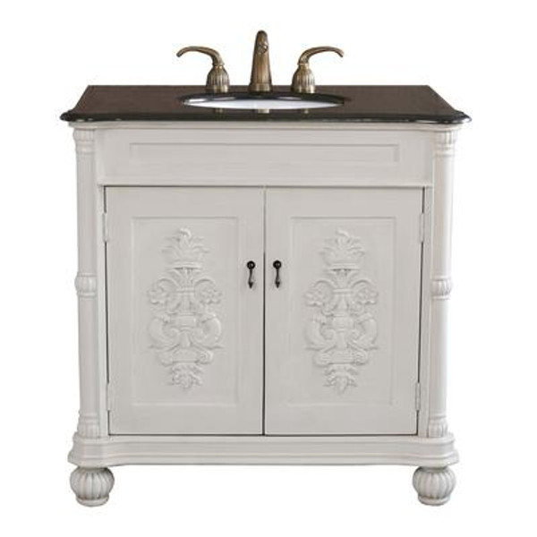 Estate 36 In. W X 36 In. H Single Vanity In Antique White with Granite Vanity Top in Black