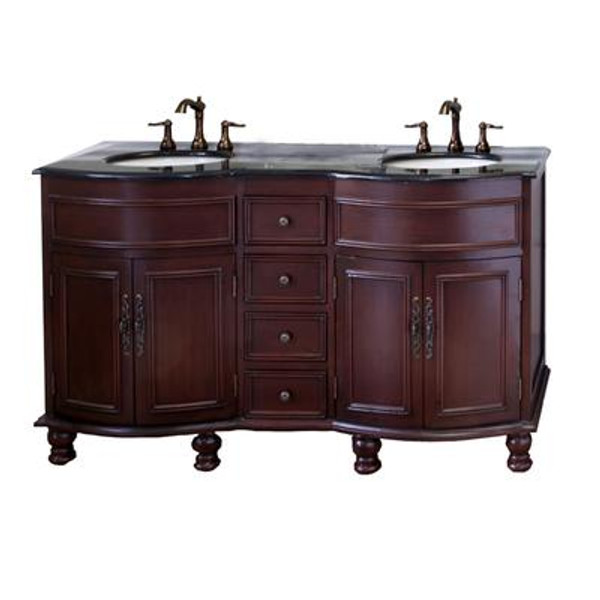 Cambria C 62 In. Double Vanity In Colonial Cherry with Granite Vanity Top in Black Galaxy