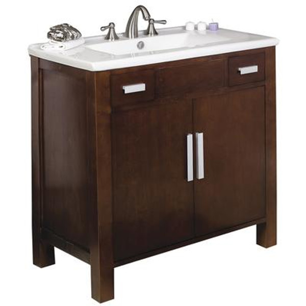 36 Inch W x 20 Inch D Vanity Set with White Ceramic Top for 8 Inch o.c. Faucet in Cherry