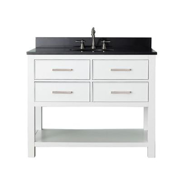 Brooks 42 In. Vanity in White with Granite Vanity Top in Black