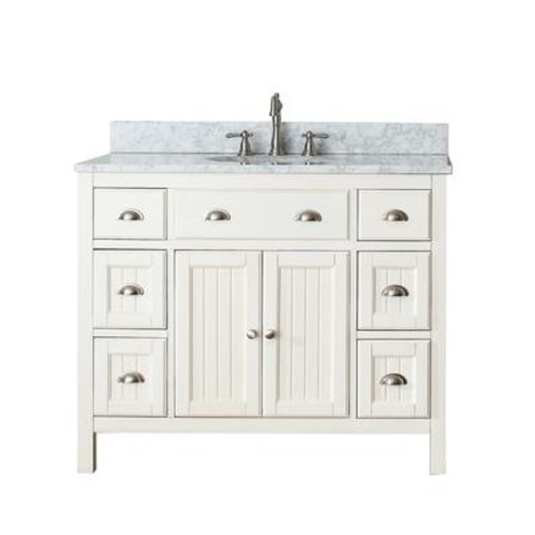 Hamilton 42 In. Vanity in French White with Marble Vanity Top in Carrera White