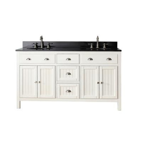 Hamilton 60 In. Vanity in French White with Granite Vanity Top in Black