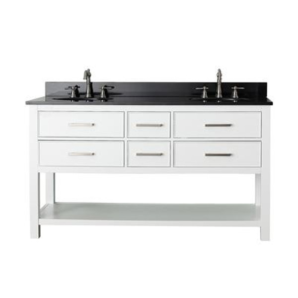 Brooks 60 In. Vanity in White with Granite Vanity Top in Black