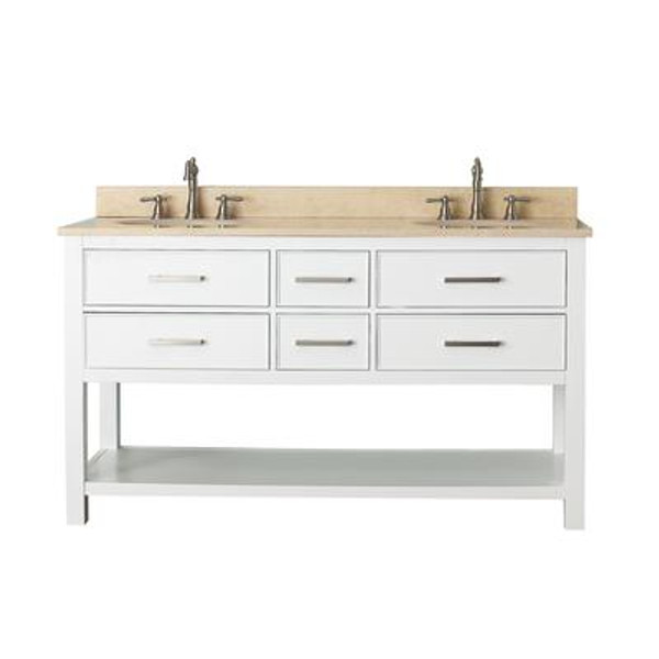 Brooks 60 In. Vanity in White with Marble Vanity Top in Gala Beige