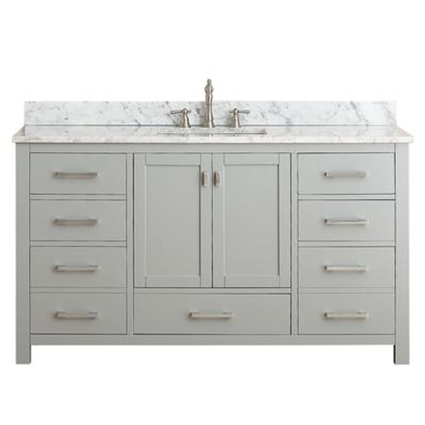 Modero 60 In. Vanity in Chilled Gray with Marble Vanity Top in Carrera White