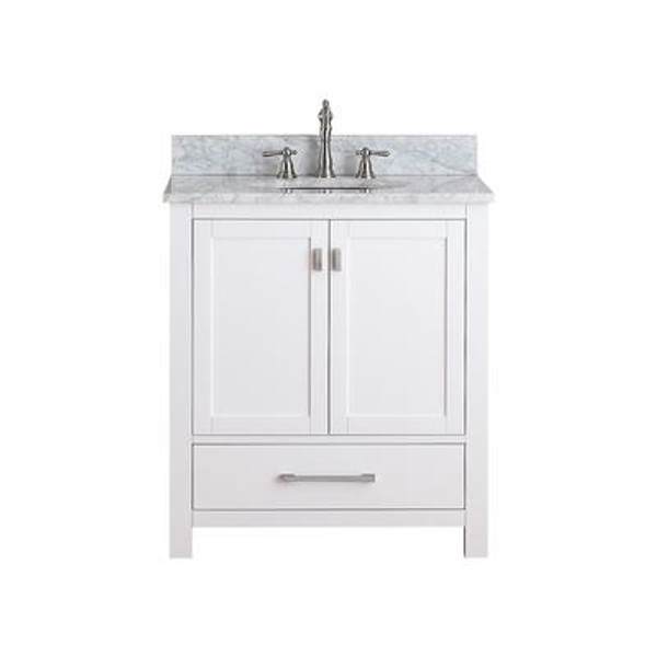 Modero 30 In. Vanity in White with Marble Vanity Top in Carrera White