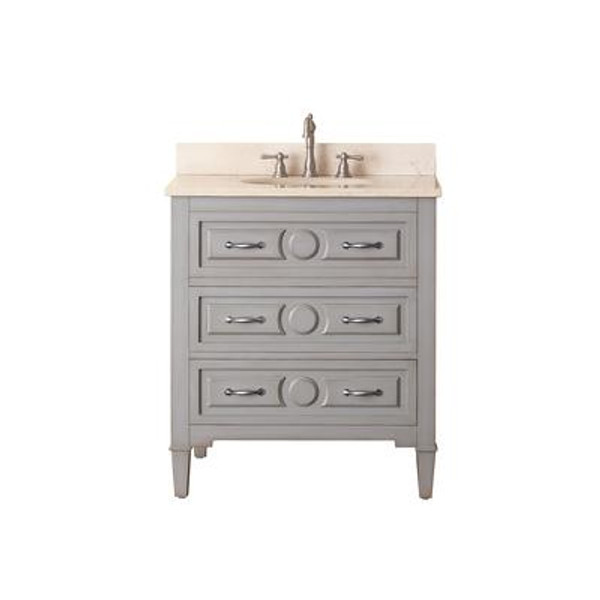 Kelly 30 In. Vanity in Grayish Blue with Marble Vanity Top in Gala Beige