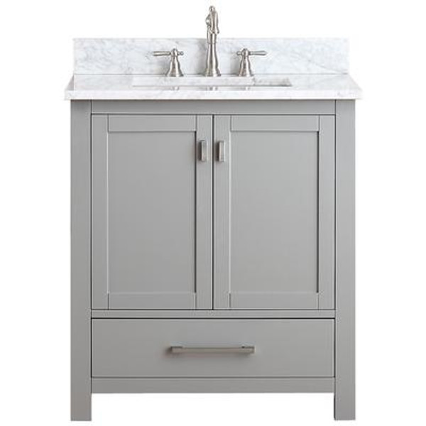 Modero 30 In. Vanity in Chilled Gray with Marble Vanity Top in Carrera White