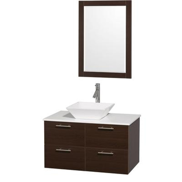 Amare 36 In. Vanity in Espresso with Man-Made Stone Vanity Top in White and White Porcelain Sink