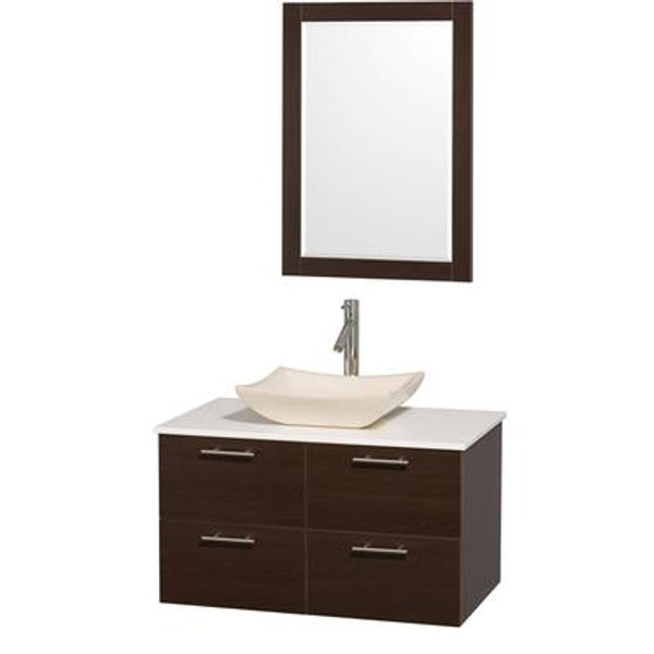 Amare 36 In. Vanity in Espresso with Man-Made Stone Vanity Top in White and Ivory Marble Sink