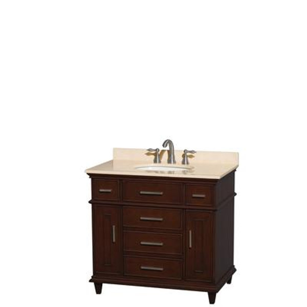 Berkeley 36 In. Vanity in Dark Chestnut with Marble Vanity Top in Ivory and Oval Sink