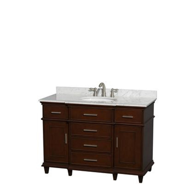 Berkeley 48 In. Vanity in Dark Chestnut with Marble Vanity Top in Carrara White and Oval Sink