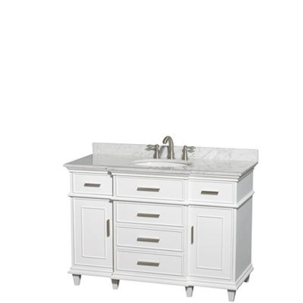 Berkeley 48 In. Vanity in White with Marble Vanity Top in Carrara White and Oval Sink