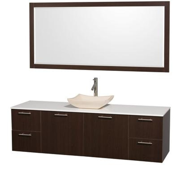 Amare 72 In. Vanity in Espresso with Man-Made Stone Vanity Top in White and Ivory Marble Sink