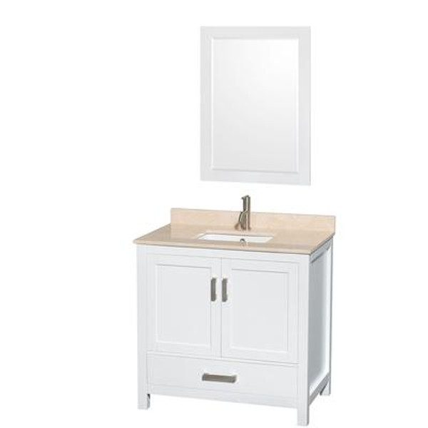 Sheffield 36 In. Vanity in White with Marble Vanity Top in Ivory and 24 In. Mirror