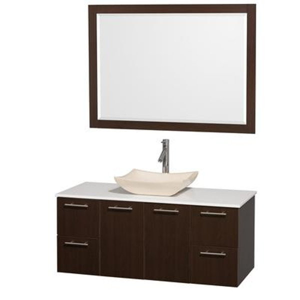Amare 48 In. Vanity in Espresso with Man-Made Stone Vanity Top in White and Ivory Marble Sink