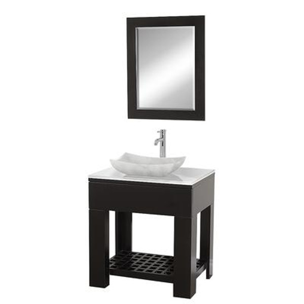 Zen 30 In. Vanity in Espresso with Man-Made Stone Vanity Top in White and Mirror