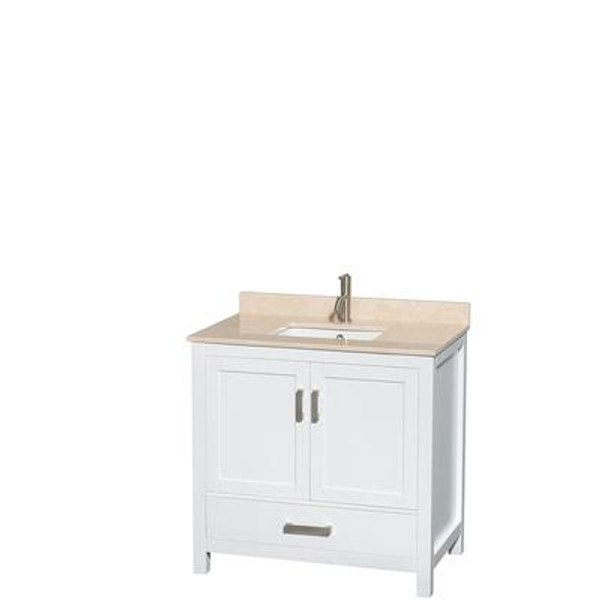 Sheffield 36 In. Vanity in White with Marble Vanity Top in Ivory