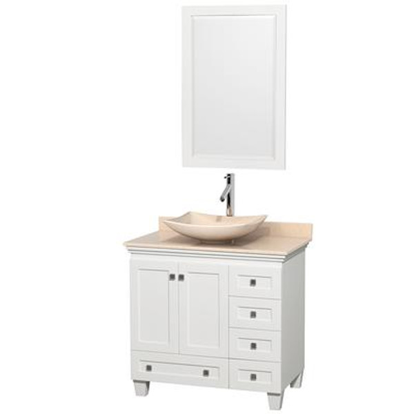 Acclaim 36 In. Single Vanity in White with Top in Ivory with Ivory Sink and Mirror