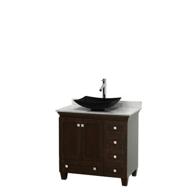 Acclaim 36 In. Single Vanity in Espresso with Top in Carrara White with Black Sink and No Mirror