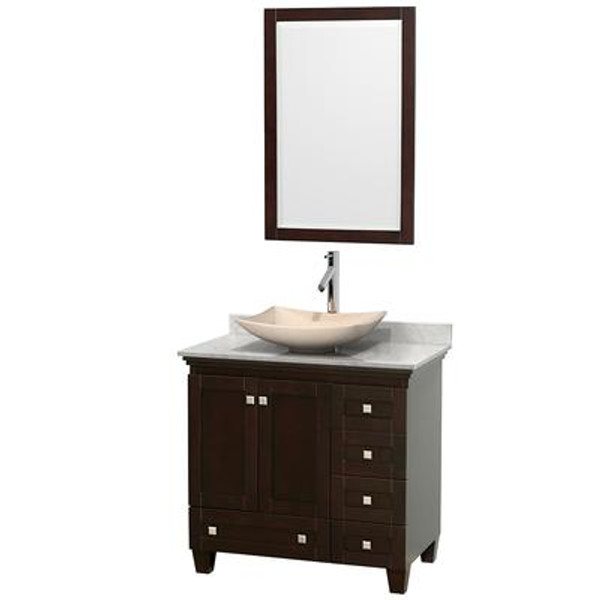 Acclaim 36 In. Single Vanity in Espresso with Top in Carrara White with Ivory Sink and Mirror