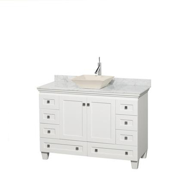 Acclaim 48 In. Single Vanity in White with Top in Carrara White with Bone Sink and No Mirror