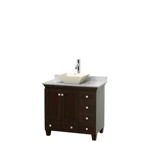 Acclaim 36 In. Single Vanity in Espresso with Top in Carrara White with Bone Sink and No Mirror