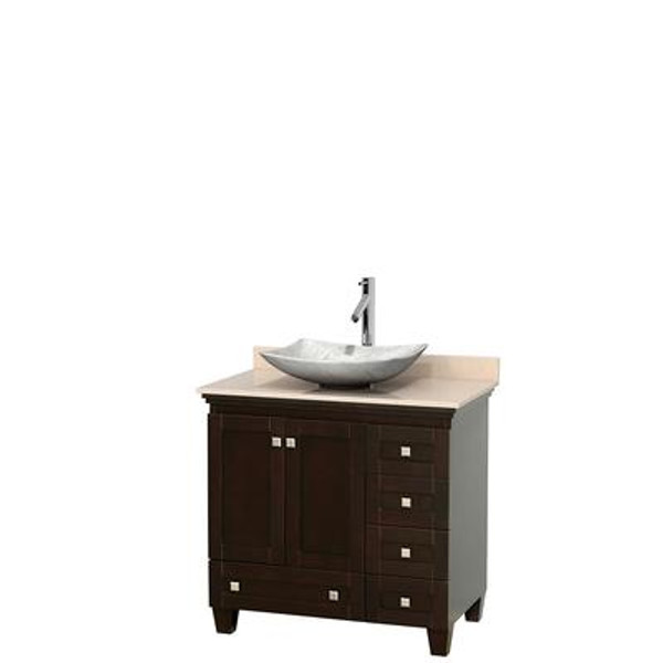 Acclaim 36 In. Single Vanity in Espresso with Top in Ivory with White Carrara Sink and No Mirror