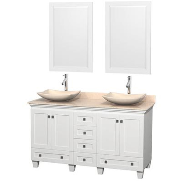 Acclaim 60 In. Double Vanity in White with Top in Ivory with Ivory Sinks and Mirrors