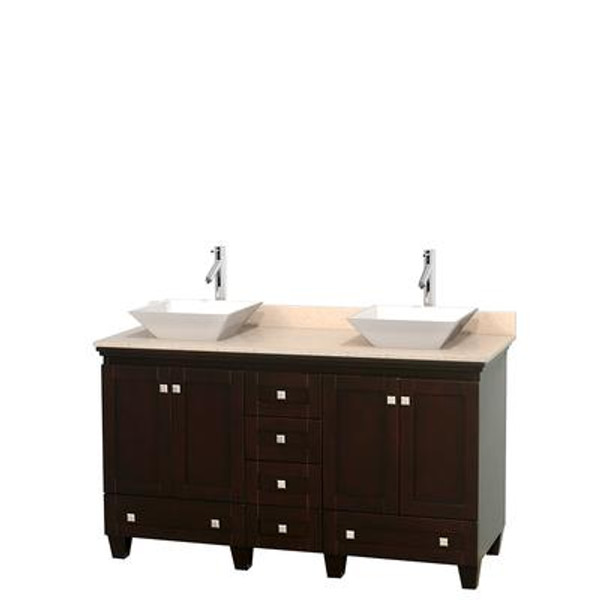 Acclaim 60 In. Double Vanity in Espresso with Top in Ivory with White Sinks and No Mirrors