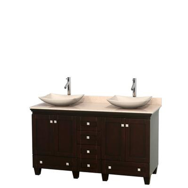 Acclaim 60 In. Double Vanity in Espresso with Top in Ivory with Ivory Sinks and No Mirrors