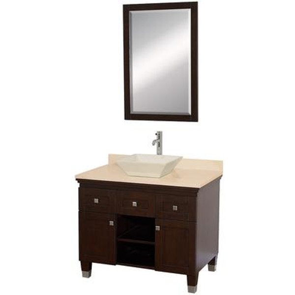 Premiere 36 In. Vanity in Espresso with Marble Vanity Top in Ivory and Mirror