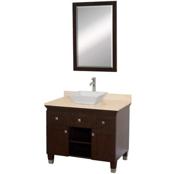 Premiere 36 In. Vanity in Espresso with Marble Top in Ivory with White Porcelain Sink and Mirror