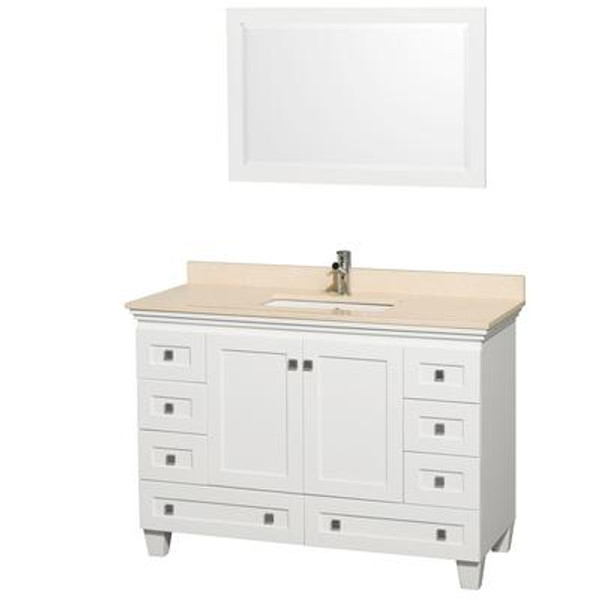 Acclaim 48 In. Single Vanity in White with Top in Ivory with Square Sink and Mirror